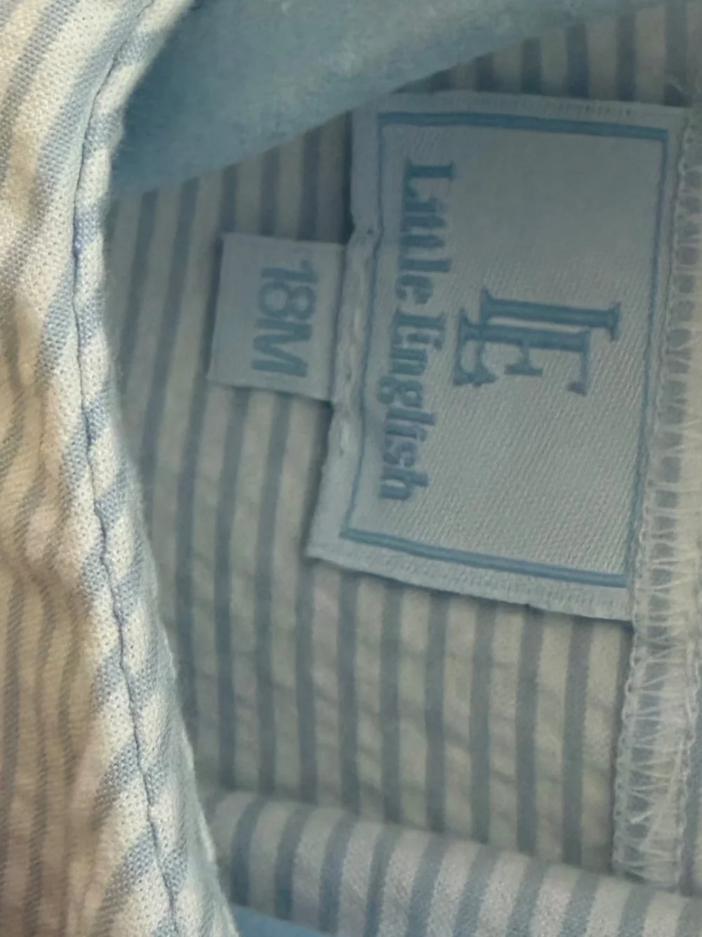 NWT Little English Boys Blue & White Seersucker Peter Pan Shirt & Short Set 18M